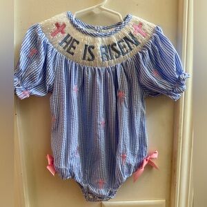 New Smocked He Is Risen Easter Bubble Romper